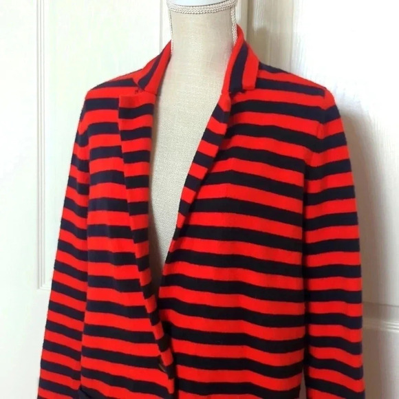 Ann Taylor Navy and Red Striped Cardigan - Picture 6 of 8